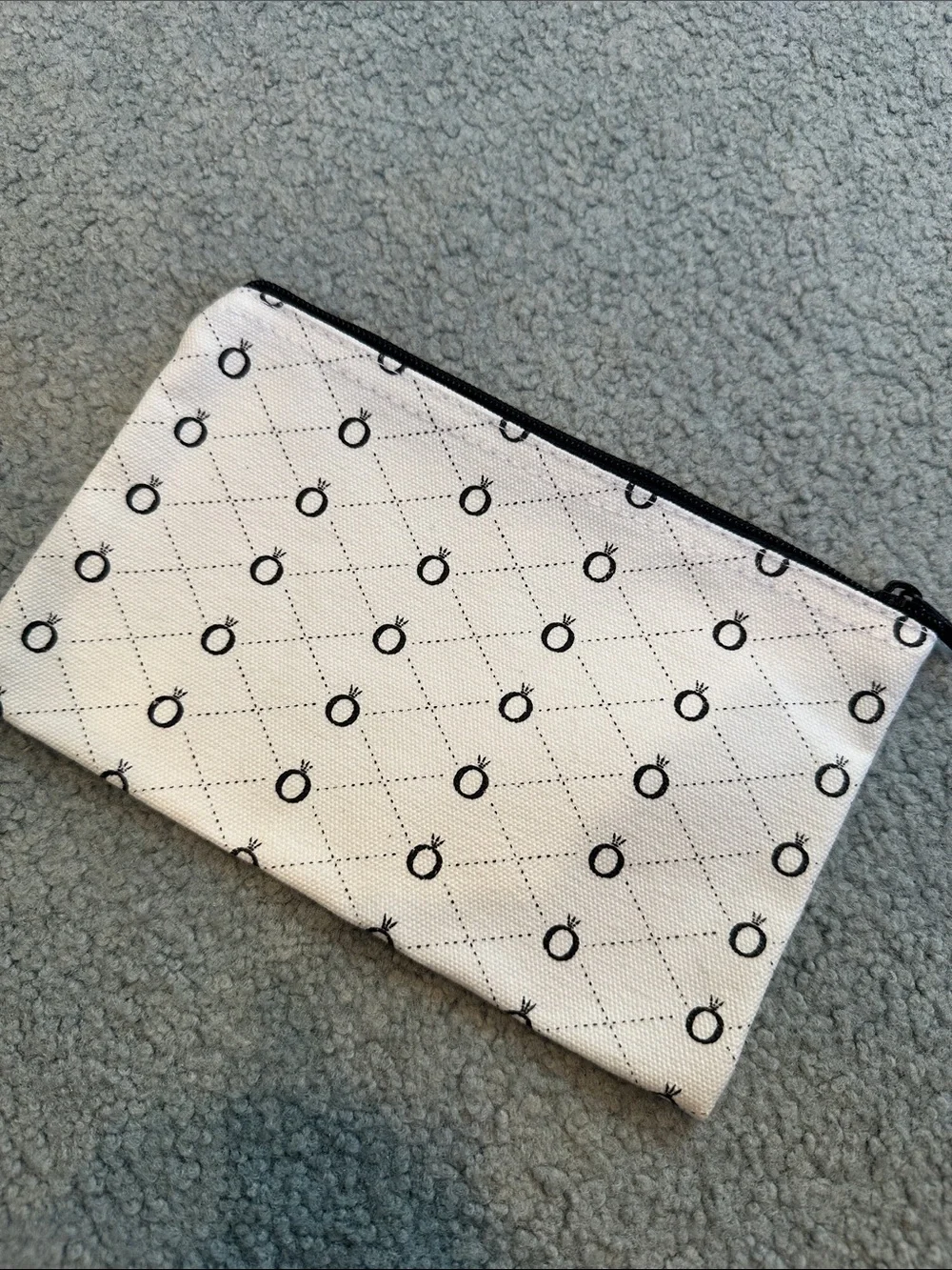 Pandora White Canvas Zip Pouch with Black Logo Pattern